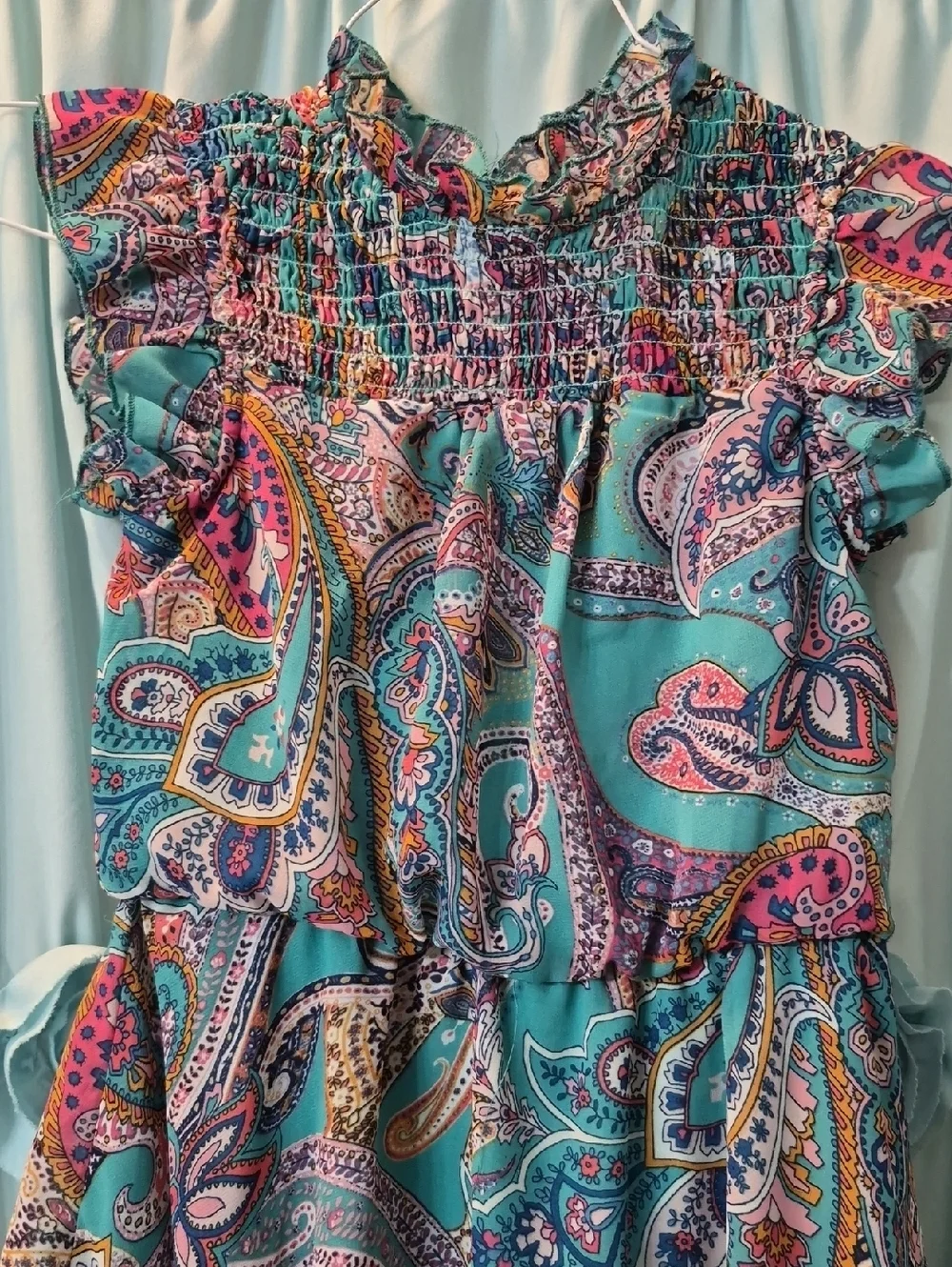 Speechless girls' turquoise  pink paisley handkerchief Asymmetrical hem Dress 8